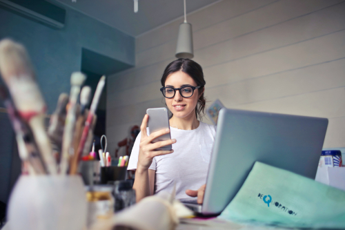 A woman happy with her stress app